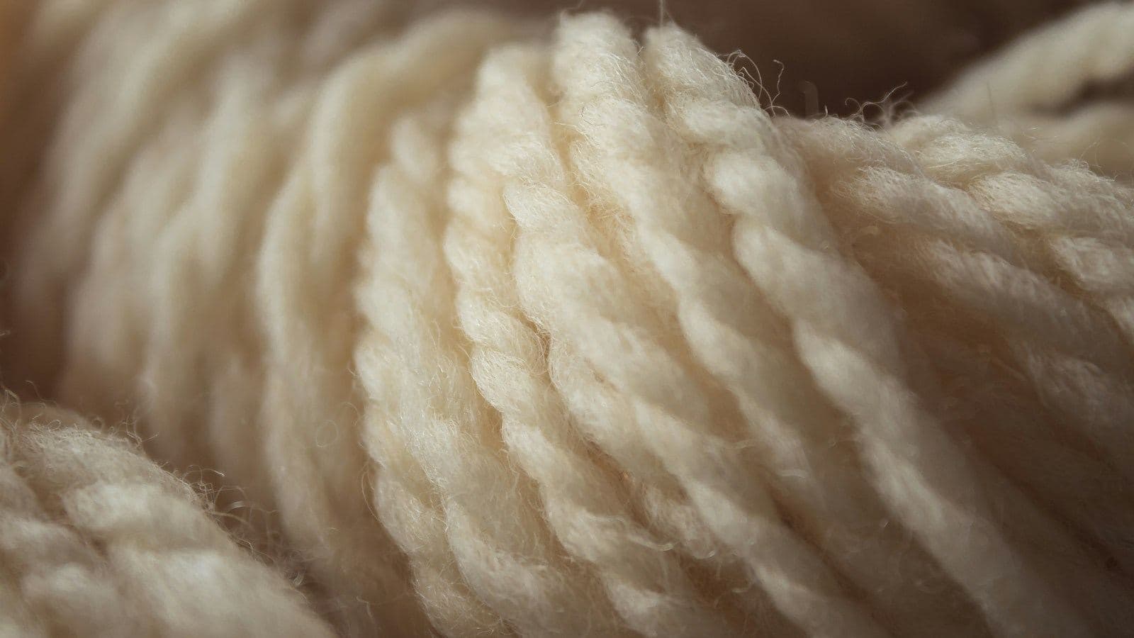 Close view of a skein of undyed cream wool yarn